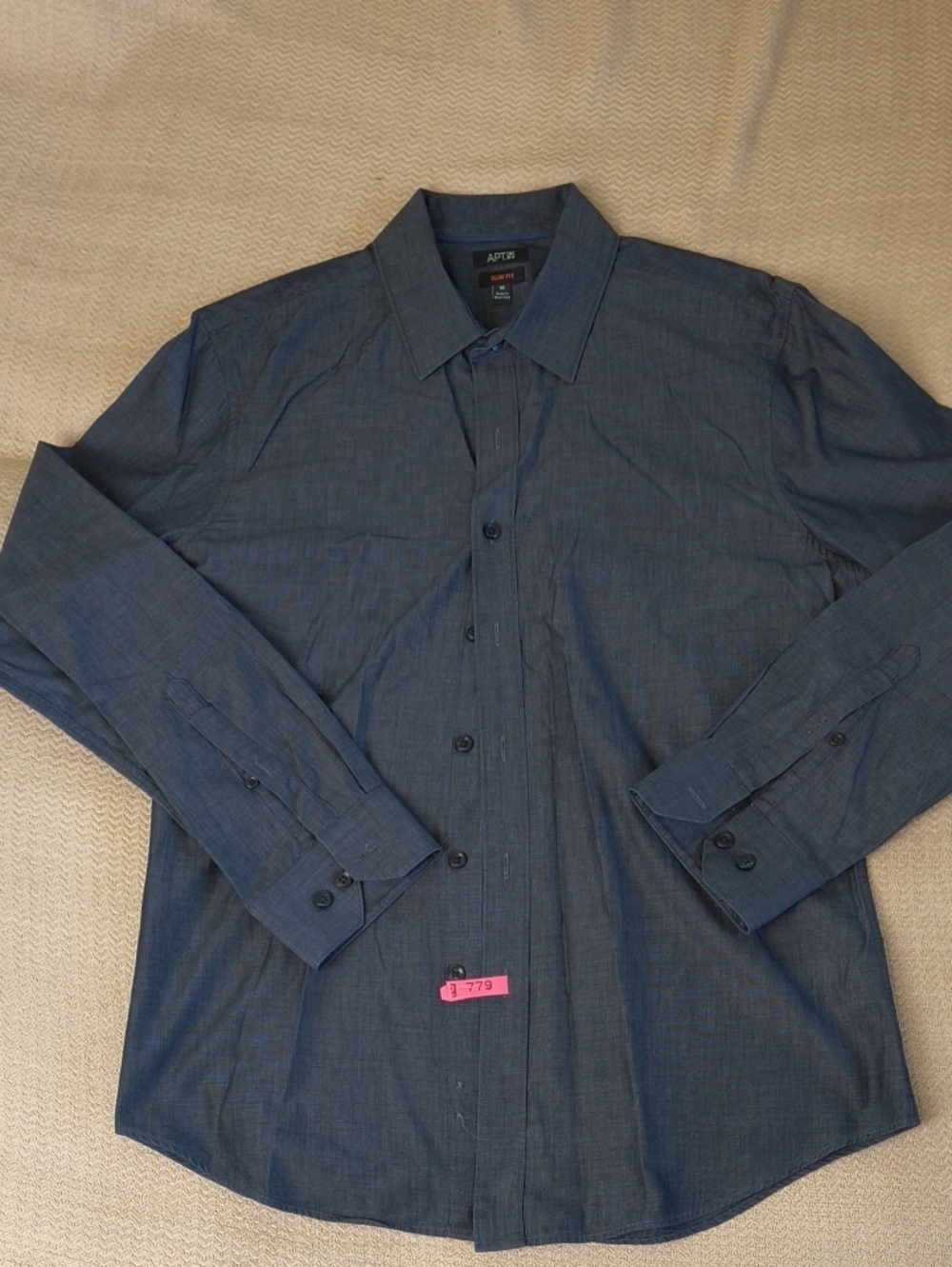 Apt. 9 Men's Dark Blue Cotton Slim Fit Long-Sleeve Button-Up Dress Shirt Medium